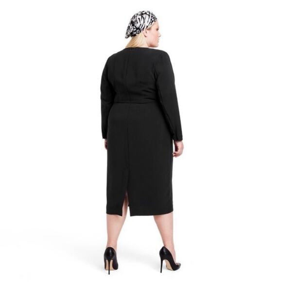 Sergio Hudson X Target Dress Black Strong Shoulder Long Sleeve Midi Plus Size 2X - Picture 7 of 13